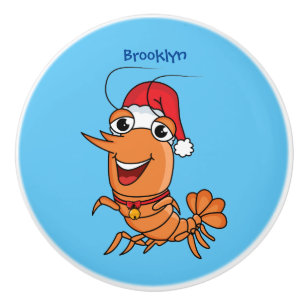 Cute happy Christmas shrimp cartoon illustration Ceramic Knob
