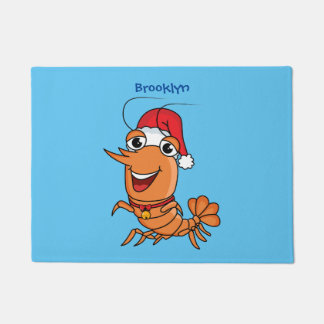 Cute happy Christmas shrimp cartoon illustration  Doormat