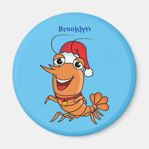 Cute happy Christmas shrimp cartoon illustration Magnet
