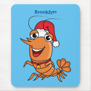 Cute happy Christmas shrimp cartoon illustration Mouse Pad