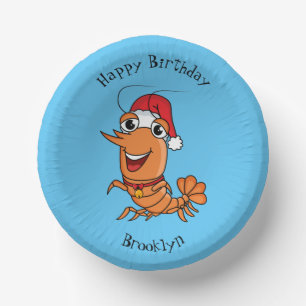 Cute happy Christmas shrimp cartoon illustration Paper Plate