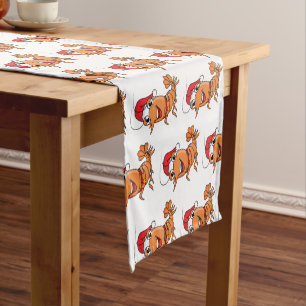 Cute happy Christmas shrimp cartoon illustration Short Table Runner