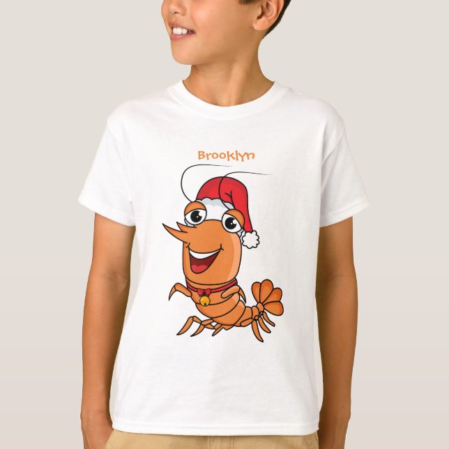 Cute happy Christmas shrimp cartoon illustration T-Shirt (Front)