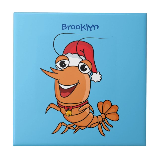 Cute happy Christmas shrimp cartoon illustration  Tile (Front)