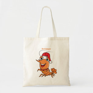 Cute happy Christmas shrimp cartoon illustration Tote Bag