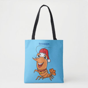 Cute happy Christmas shrimp cartoon illustration Tote Bag