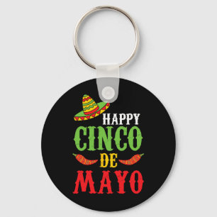 Cute Happy Cinco De Mayo Sombrero Peppers May 5th Key Ring