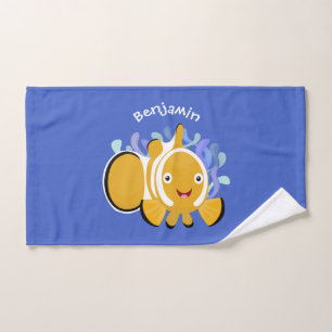 Cute happy clownfish anenome cartoon bath towel set