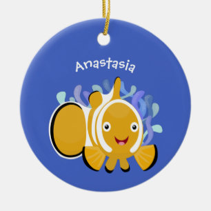 Cute happy clownfish anenome cartoon ceramic tree decoration