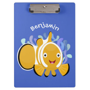 Cute happy clownfish anenome cartoon clipboard