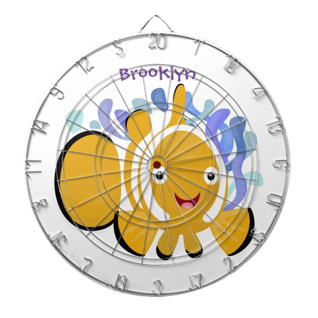 Cute happy clownfish anenome cartoon dartboard (Front)