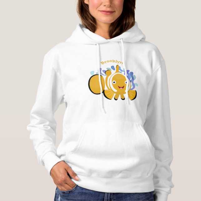Cute happy clownfish anenome cartoon hoodie (Front)