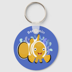 Cute happy clownfish anenome cartoon key ring
