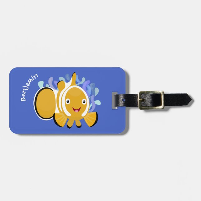 Cute happy clownfish anenome cartoon luggage tag (Front Horizontal)