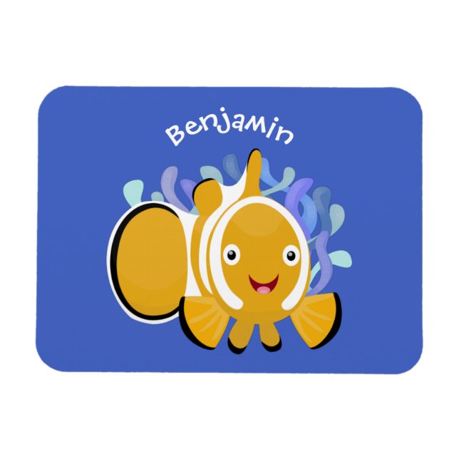 Cute happy clownfish anenome cartoon magnet (Horizontal)