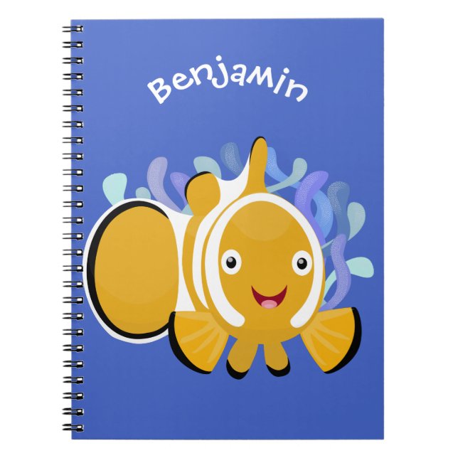 Cute happy clownfish anenome cartoon notebook (Front)