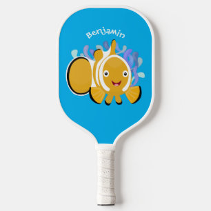 Cute happy clownfish anenome cartoon pickleball paddle