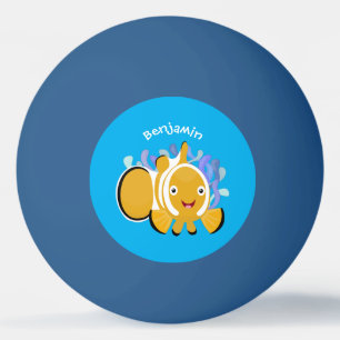 Cute happy clownfish anenome cartoon ping pong ball
