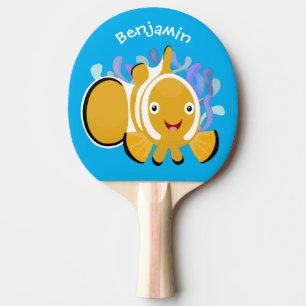 Cute happy clownfish anenome cartoon ping pong paddle