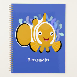 Cute happy clownfish anenome cartoon planner