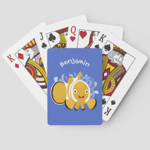 Cute happy clownfish anenome cartoon playing cards