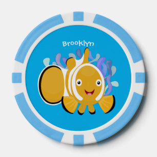 Cute happy clownfish anenome cartoon poker chips