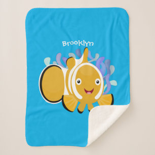 Cute happy clownfish anenome cartoon sherpa blanket