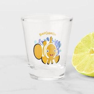 Cute happy clownfish anenome cartoon shot glass