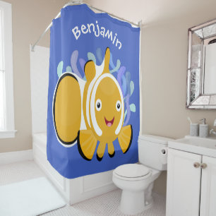 Cute happy clownfish anenome cartoon shower curtain