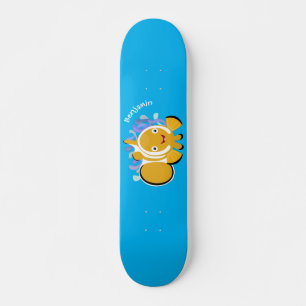 Cute happy clownfish anenome cartoon skateboard