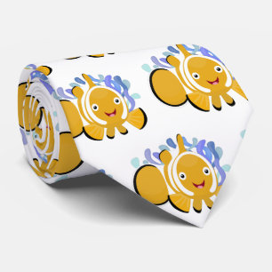 Cute happy clownfish anenome cartoon tie