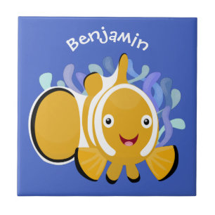 Cute happy clownfish anenome cartoon tile