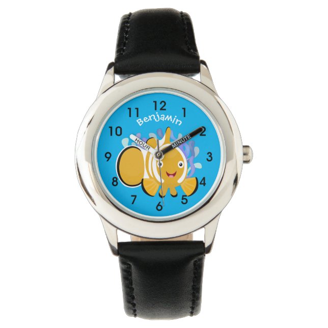 Cute happy clownfish anenome cartoon watch (Front)