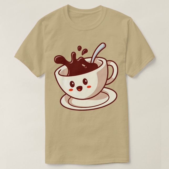 Cute Happy Coffee Cup Cartoon1 T-Shirt (Design Front)