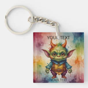 Cute happy colourful funny little goblin creature key ring
