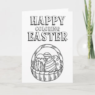 Cute Happy Colouring Easter Card to Colour 