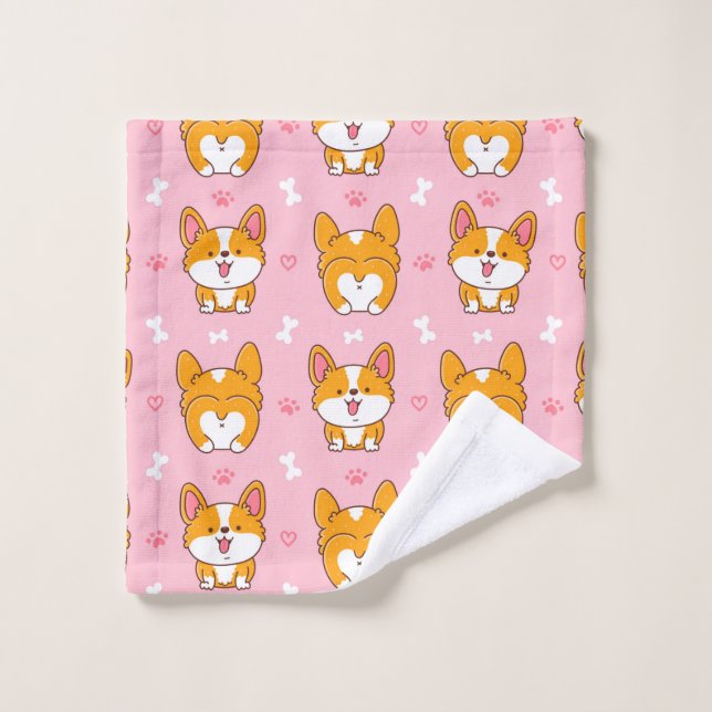 Cute happy corgi dog seamless pattern wash cloth (Wash Cloth)