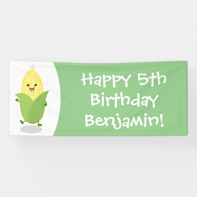 Cute happy corn cartoon illustration banner (Horizontal)