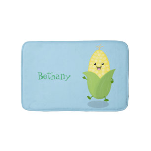 Cute happy corn cartoon illustration bath mat