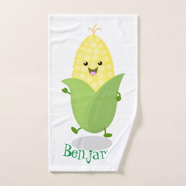 Cute happy corn cartoon illustration bath towel set (Hand Towel)