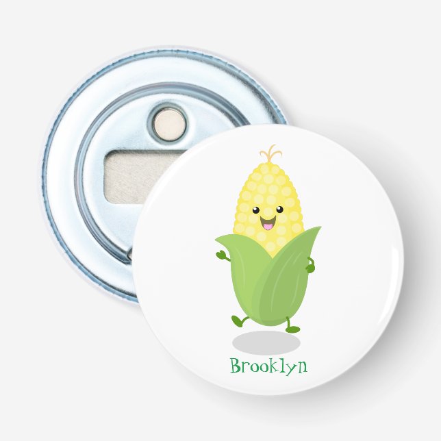 Cute happy corn cartoon illustration bottle opener (Front)