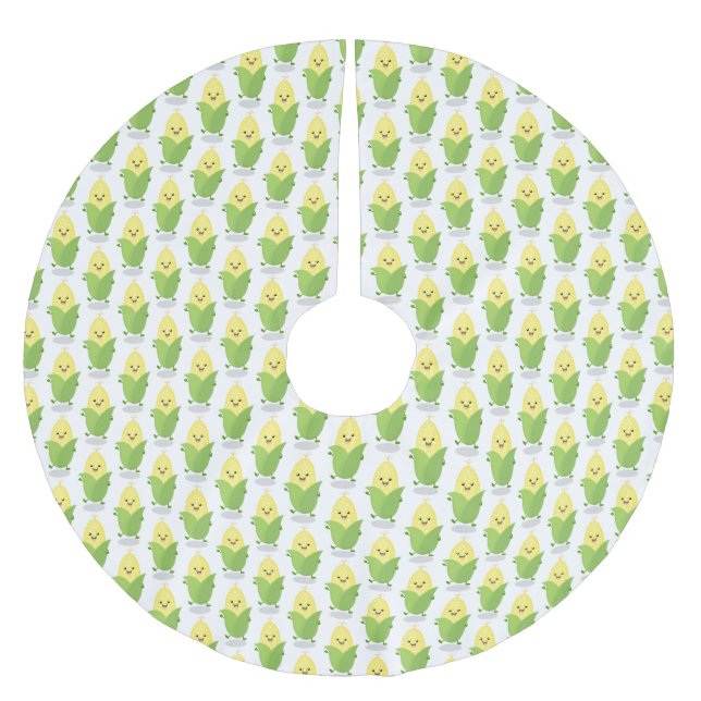 Cute happy corn cartoon illustration brushed polyester tree skirt (Front)