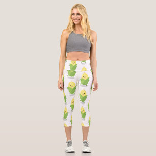 Cute happy corn cartoon illustration capri leggings