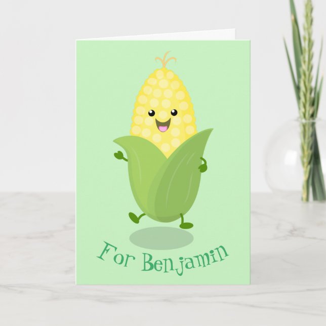 Cute happy corn cartoon illustration card (Front)