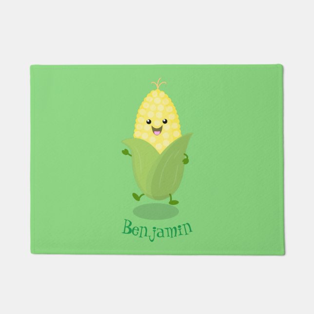 Cute happy corn cartoon illustration doormat (Front)