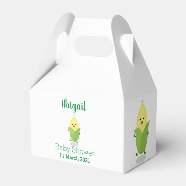 Cute happy corn cartoon illustration favour box (Front Side)
