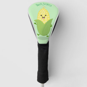 Cute happy corn cartoon illustration golf head cover