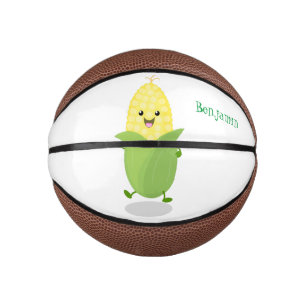 Cute happy corn cartoon illustration mini basketball
