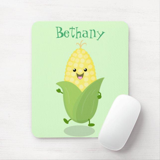 Cute happy corn cartoon illustration mouse pad (With Mouse)