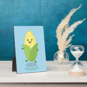 Cute happy corn cartoon illustration plaque